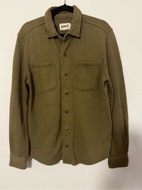 Pact Olive Green Snap-Front Shirt Jacket